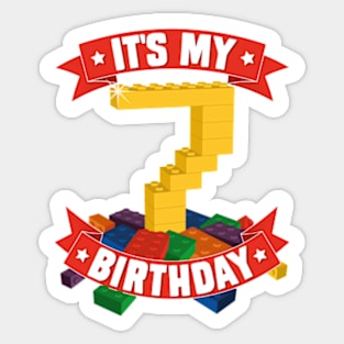 It's My Birthday 7th Years Old Block Building Boys Girls Sticker